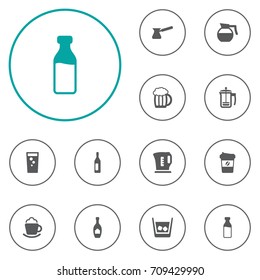Set Of 12 Beverages Icons Set.Collection Of Teapot, Alcohol, Electric Teapot And Other Elements.