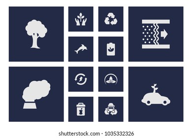 Set of 12 bio icons set. Collection of nature, ecology, pollution and other elements.