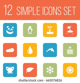 Set Of 12 Bio Icons Set.Collection Of Flowerpot, Grampu, Blob And Other Elements.