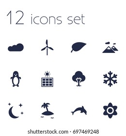Set Of 12 Bio Icons Set.Collection Of Midnight, Pinnacle, Overcast And Other Elements.