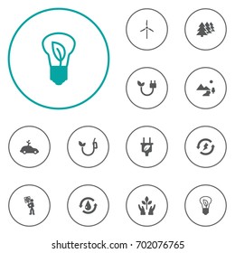 Set Of 12 Bio Icons Set.Collection Of Nature, Eco, Reforestation And Other Elements.