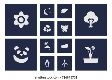 Set Of 12 Bio Icons Set.Collection Of Wind Energy, Foliage, Conservation And Other Elements.