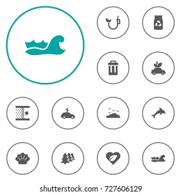 Set Of 12 Bio Icons Set.Collection Of Ecological, Garbage Bag, Purification And Other Elements.