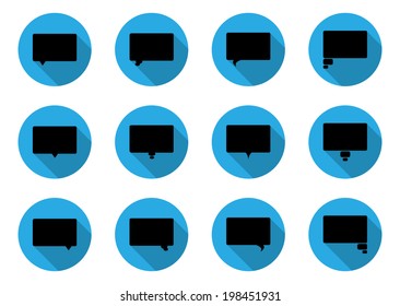 Set of 12 black dialog bubbles in flat icon design