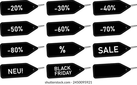 set of 12 black labels for sale vector illustraion eps 10