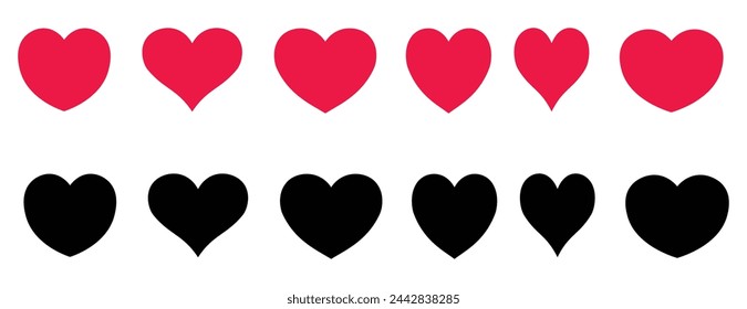 Set of 12 black and red heart icon