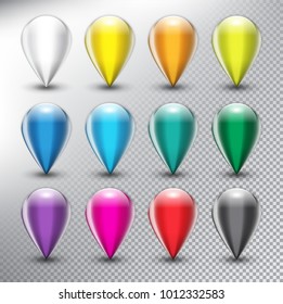 Set of 12 blank map markers. Location icons. Isolated on the white background. Vector illustration. Eps10.