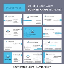 Set of 12 Boat Creative Busienss Card Template. Editable Creative logo and Visiting card background