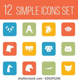Set Of 12 Brute Icons Set.Collection Of Pussy, Camelopard, Steed And Other Elements.