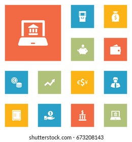 Set Of 12 Budget Icons Set.Collection Of Currency, Piggy Bank, Cash And Other Elements.