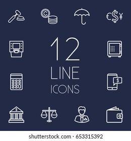 Set Of 12 Budget Outline Icons Set.Collection Of Wallet, Atm, Auction And Other Elements.