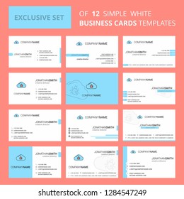 Set of 12 Bug on cloud  Creative Busienss Card Template. Editable Creative logo and Visiting card background