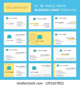 Set of 12 Building Creative Busienss Card Template. Editable Creative logo and Visiting card background