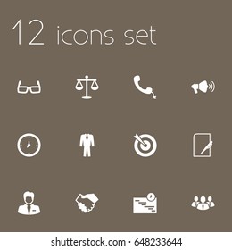 Set Of 12 Business Icons Set.Collection Of Graph, Goal, Speaker And Other Elements.