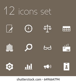 Set Of 12 Business Icons Set.Collection Of Balance, Mechanism, Building And Other Elements.