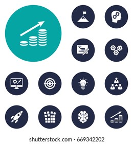 Set Of 12 Business Icons Set.Collection Of Rocket, Money Growth, Achievement And Other Elements.