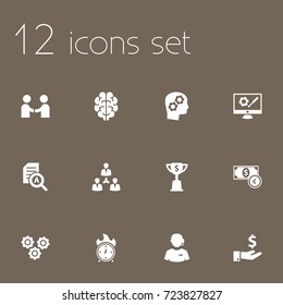 Set Of 12 Business Icons Set.Collection Of Intelligence, Currency, Gear And Other Elements.