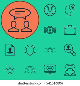 Set Of 12 Business Management Icons. Includes Cooperation, Dialogue, Business Aim And Other Symbols. Beautiful Design Elements.