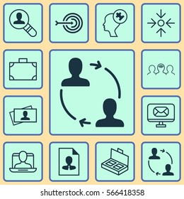 Set Of 12 Business Management Icons. Includes Email, Human Mind, Open Vacancy And Other Symbols. Beautiful Design Elements.
