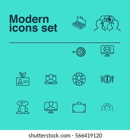 Set Of 12 Business Management Icons. Includes Arrow, Social Profile, Human Mind And Other Symbols. Beautiful Design Elements.