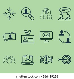 Set Of 12 Business Management Icons. Includes Arrow, Dialogue, Dinner And Other Symbols. Beautiful Design Elements.
