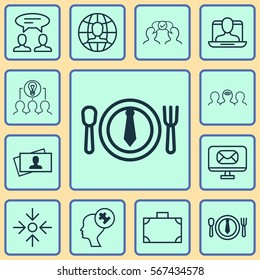 Set Of 12 Business Management Icons. Includes Human Mind, Collaborative Solution, Cooperation And Other Symbols. Beautiful Design Elements.