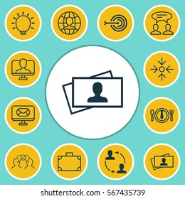 Set Of 12 Business Management Icons. Includes Dinner, Arrow, Dialogue And Other Symbols. Beautiful Design Elements.