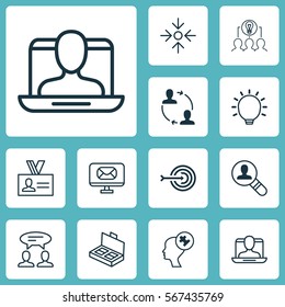 Set Of 12 Business Management Icons. Includes Business Aim, Open Vacancy, Authentication And Other Symbols. Beautiful Design Elements.