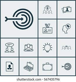 Set Of 12 Business Management Icons. Includes Cv, Coaching, Human Mind And Other Symbols. Beautiful Design Elements.