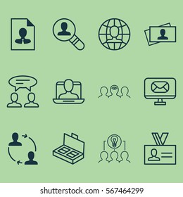 Set Of 12 Business Management Icons. Includes Authentication, Coaching, Open Vacancy And Other Symbols. Beautiful Design Elements.