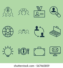 Set Of 12 Business Management Icons. Includes Collaborative Solution, Coaching, Cooperation And Other Symbols. Beautiful Design Elements.