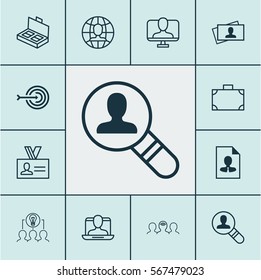 Set Of 12 Business Management Icons. Includes Portfolio, Open Vacancy, Global Work And Other Symbols. Beautiful Design Elements.