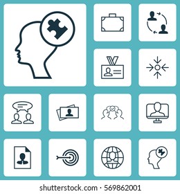 Set Of 12 Business Management Icons. Includes Authentication, Cv, Portfolio And Other Symbols. Beautiful Design Elements.
