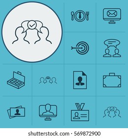 Set Of 12 Business Management Icons. Includes Coaching, Authentication, Dinner And Other Symbols. Beautiful Design Elements.