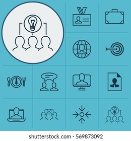 Set Of 12 Business Management Icons. Includes Social Profile, Online Identity, Dialogue And Other Symbols. Beautiful Design Elements.