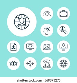Set Of 12 Business Management Icons. Includes Cv, Human Mind, Portfolio And Other Symbols. Beautiful Design Elements.