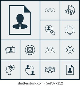 Set Of 12 Business Management Icons. Includes Open Vacancy, Document Suitcase, Coaching And Other Symbols. Beautiful Design Elements.