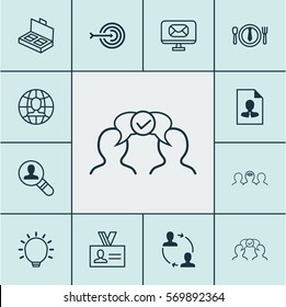 Set Of 12 Business Management Icons. Includes Great Glimpse, Coaching, Cv And Other Symbols. Beautiful Design Elements.