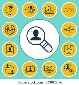 Set Of 12 Business Management Icons. Includes Arrow, Online Identity, Business Aim And Other Symbols. Beautiful Design Elements.