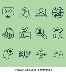 Set Of 12 Business Management Icons. Includes Business Aim, Document Suitcase, Social Profile And Other Symbols. Beautiful Design Elements.