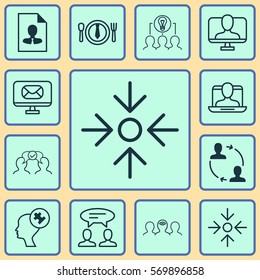 Set Of 12 Business Management Icons. Includes Cooperation, Dialogue, Online Identity And Other Symbols. Beautiful Design Elements.