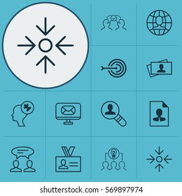 Set Of 12 Business Management Icons. Includes Collaborative Solution, Cooperation, Global Work And Other Symbols. Beautiful Design Elements.