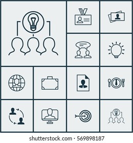 Set Of 12 Business Management Icons. Includes Cooperation, Calling Card, Cv And Other Symbols. Beautiful Design Elements.