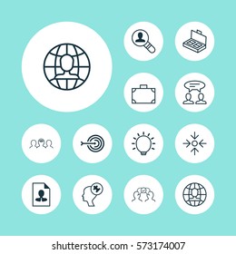 Set Of 12 Business Management Icons. Includes Dialogue, Cv, Document Suitcase And Other Symbols. Beautiful Design Elements.