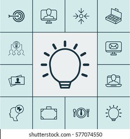 Set Of 12 Business Management Icons. Includes Online Identity, Document Suitcase, Portfolio And Other Symbols. Beautiful Design Elements.