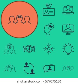 Set Of 12 Business Management Icons. Includes Business Aim, Dinner, Cooperation And Other Symbols. Beautiful Design Elements.