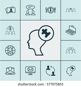Set Of 12 Business Management Icons. Includes Global Work, Dinner, Cooperation And Other Symbols. Beautiful Design Elements.