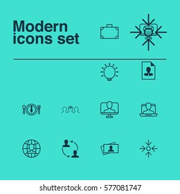 Set Of 12 Business Management Icons. Includes Cv, Great Glimpse, Coaching And Other Symbols. Beautiful Design Elements.