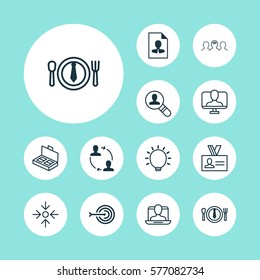 Set Of 12 Business Management Icons. Includes Online Identity, Open Vacancy, Authentication And Other Symbols. Beautiful Design Elements.