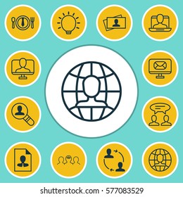 Set Of 12 Business Management Icons. Includes Cooperation, Calling Card, Open Vacancy And Other Symbols. Beautiful Design Elements.